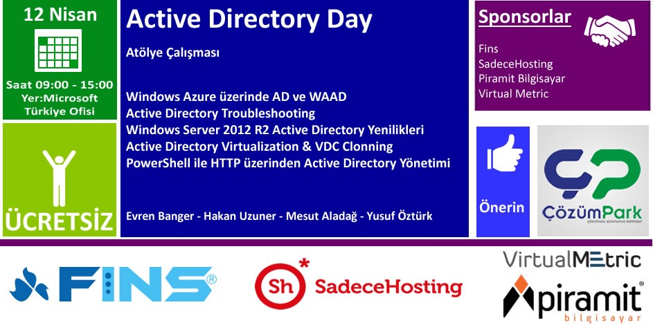 ÇözümPark – WorkShop – Active Directory Day – 12 Nisan Cumartesi